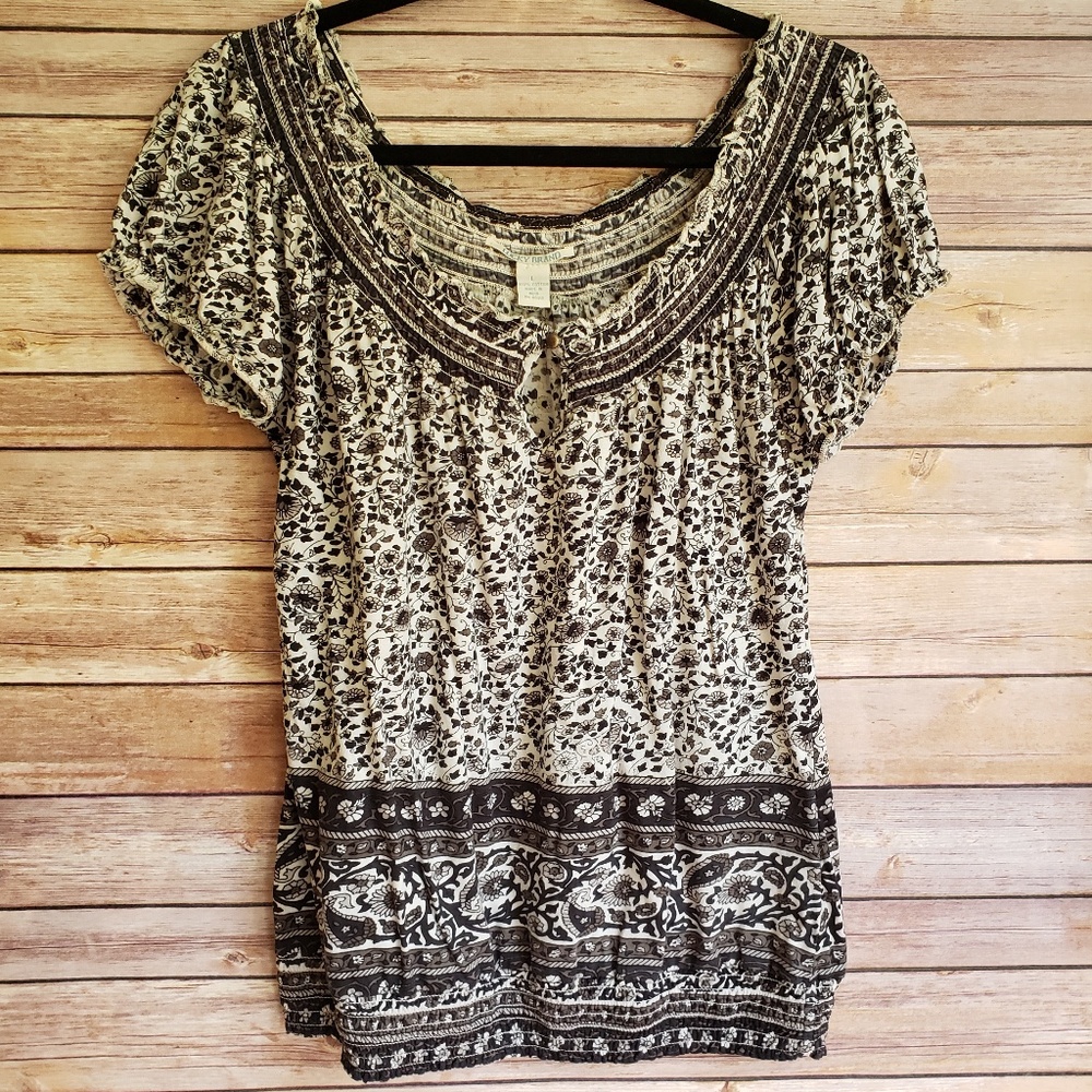 Lucky Brand Peasant-Style Cotton Print Top Large